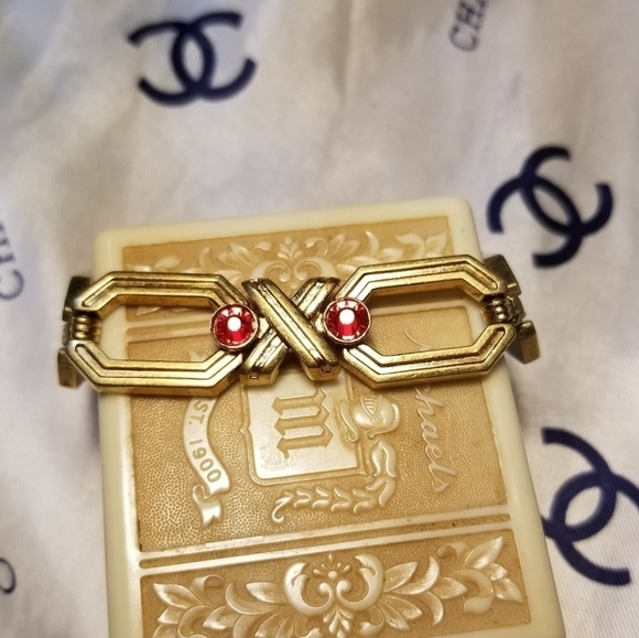 LANVIN Deco Red Crystal Bracelet ~ Vintage - Picture 3 of 8